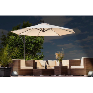 Arredo Casa Facile Ombrellone Da Giardino Grigio- Ecru' In Metallo- 2,7 Metri Led Lux