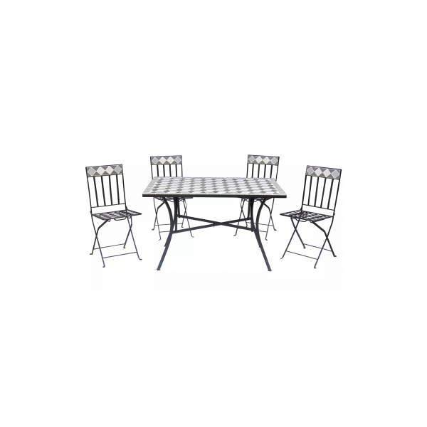 arredo casa facile set tavolo mosaico da giardino pieghevole 4 sedie - tavolo rettangolare da 120cm in ceramica