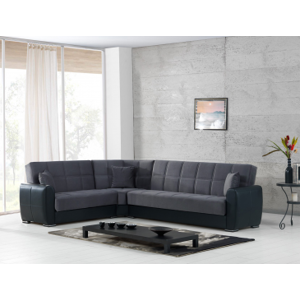 Arredo Casa Facile Mega Divano Angolare Letto Contenitore Reversibile Nero / Grigio - Cuscini