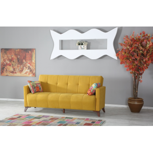 Arredo Casa Facile Divano Letto Contenitore Microfibra Senape / Giallo Mustard Reclinabile Cuscini Doppio - King - Lux -It