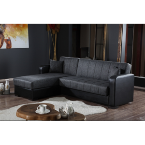 Arredo Casa Facile Mega Divano Angolare Letto Contenitore Reversibile Nero / Grigio - Cuscini - Tessuto