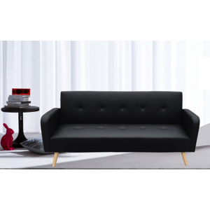 Arredo Casa Facile Divano Letto Litz Reclinabile Lusso Ecopelle Nero Piedi Legno