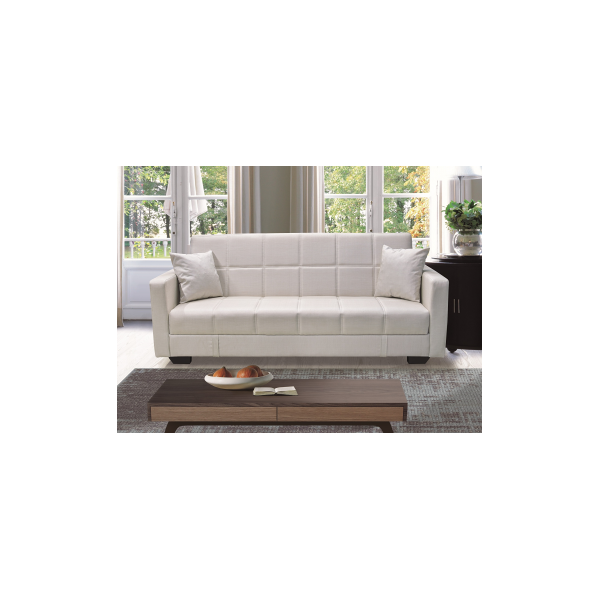 arredo casa facile divano contenitore a letto lino microfibra bianco - 3 posti - reclinabile - ita lux