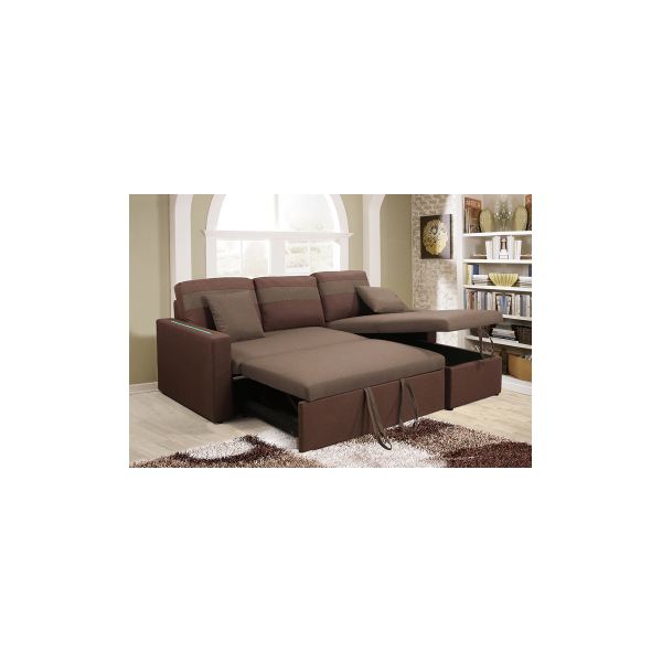 arredo casa facile divano letto angolare contenitore reversibile microfibra marrone led