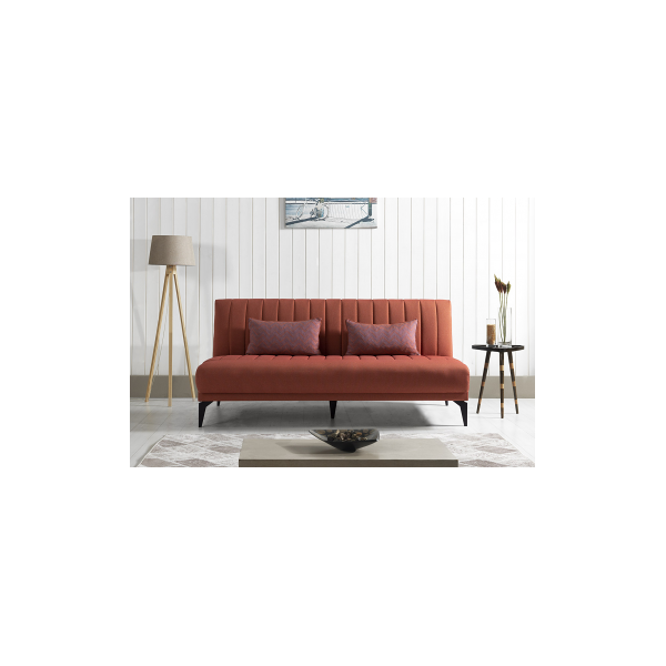 arredo casa facile divano letto microfibra rosso mattone chiaro prad - reclinabile cuscini doppio - vintage / moderno - lux -it
