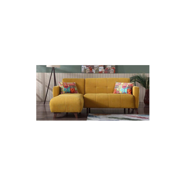 arredo casa facile mega divano angolare letto contenitore reversibile giallo senape - cuscini - elegante