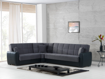 Arredo Casa Facile Mega Divano Angolare Letto Contenitore Reversibile Nero / Grigio - Cuscini