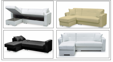 Arredo Casa Facile Divano Letto Angolare Contenitore Reversibilecopelle Bianco / Nero / Beige - Ita