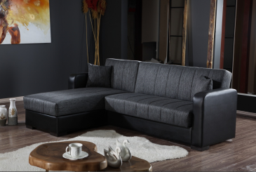 Arredo Casa Facile Mega Divano Angolare Letto Contenitore Reversibile Nero / Grigio - Cuscini - Tessuto