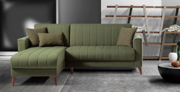 Arredo Casa Facile Mega Divano Angolare Letto Contenitore Reversibile Verde Petrolio Oliva - Cuscini - Elegante