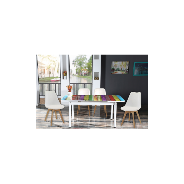 arredo casa facile tavolo in vetro temperatato allungabile 130/170cm colorato - cucina sala da pranzo - con serigrafia uv completo con sedie e cuscini - design