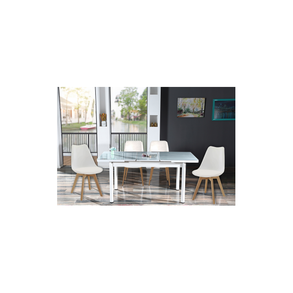 arredo casa facile tavolo in vetro temperatato allungabile 130/170cm grigio - cucina sala da pranzo - con serigrafia uv completo con sedie e cuscini - design