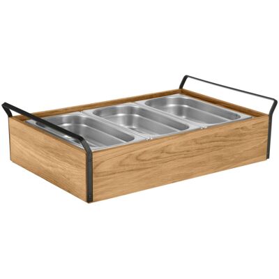 Vega Vetrina refrigerata per buffet Esino GN 3 x 1/3 ; GN 1/1, 61.9x38.6x16.9 cm (LxLxH); quercia/nero/acciaio inox; rettangolare Vega Vetrina refrigerata per buffet Esino GN 3 x 1/3 ; GN 1/1, 61.9x38.6x16.9 cm (LxLxH); quercia/nero/acciaio inox; rettangolare