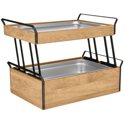 Vega Vetrina refrigerata buffet Esino due ripiani GN 1/1 + GN 1/1 ; GN 1/1, 61.9x38.6x46.9 cm (LxLxH); quercia/nero/acciaio inox; rettangolare Vega Vetrina refrigerata buffet Esino due ripiani GN 1/1 + GN 1/1 ; GN 1/1, 61.9x38.6x46.9 cm (LxLxH); quercia/nero/acciaio inox; rettangolare