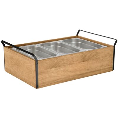Vega Vetrina refrigerata buffet Esino alta 3 x 1/3 ; GN 1/1, 61.9x38.6x20.9 cm (LxLxH); quercia/nero/acciaio inox; rettangolare Vega Vetrina refrigerata buffet Esino alta 3 x 1/3 ; GN 1/1, 61.9x38.6x20.9 cm (LxLxH); quercia/nero/acciaio inox; rettangolare