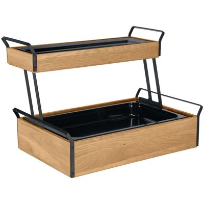 Vega Vetrina refrigerata con piastre eutettiche Esino media GN 1/1 + bassa 2/4, a due ripiani, in melamina ; GN 1/1, 61.9x38.6x42.9 cm (LxLxH); quercia/nero; rettangolare Vega Vetrina refrigerata con piastre eutettiche Esino media GN 1/1 + bassa 2/4, a due ripiani, in melamina ; GN 1/1, 61.9x38.6x42.9 cm (LxLxH); quercia/nero; rettangolare