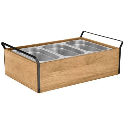 Vega Vetrina refrigerata per buffet Esino alta 10 cm GN 3 x 1/3 ; GN 1/1, 61.9x38.6x20.9 cm (LxLxH); quercia/nero/acciaio inox; rettangolare Vega Vetrina refrigerata per buffet Esino alta 10 cm GN 3 x 1/3 ; GN 1/1, 61.9x38.6x20.9 cm (LxLxH); quercia/nero/acciaio inox; rettangolare