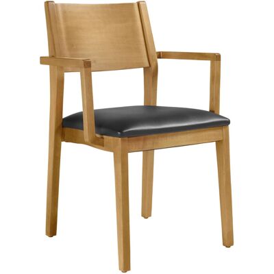 Vega Sedia impilabile Stak in similpelle, con braccioli ; 48x51x86 cm (LxPxH); seduta nero, struttura marrone chiaro; 2 pz. / Pacco Vega Sedia impilabile Stak in similpelle, con braccioli ; 48x51x86 cm (LxPxH); seduta nero, struttura marrone chiaro; 2 pz. / Pacco