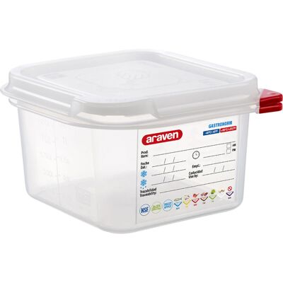 Araven Contenitore gastronorm con coperchio, polipropilene, gastronorm 1/6 (100 mm) ; Misura GN 1/6, 1.7 l, 17.6x16.2x10 cm (LxLxP); trasparente Araven Contenitore gastronorm con coperchio, polipropilene, gastronorm 1/6 (100 mm) ; Misura GN 1/6, 1.7 l, 17.6x16.2x10 cm (LxLxP); trasparente