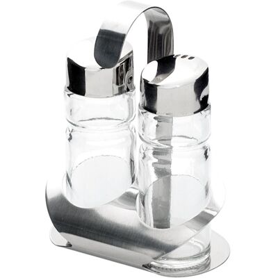 Stalgast Portacondimenti a 2 pezzi, sale/pepe, altezza 145 mm ; 8.5x11.5x6 cm (LxHxP); argento/trasparente Stalgast Portacondimenti a 2 pezzi, sale/pepe, altezza 145 mm ; 8.5x11.5x6 cm (LxHxP); argento/trasparente
