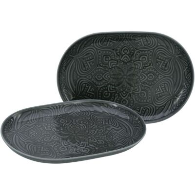 CreaTable Orient Mandala Red - Set di 2 piatti ; 28x19.5x2.5 cm (LxLxH); grigio pietra; ovale; 2 pz. / Pacco CreaTable Orient Mandala Red - Set di 2 piatti ; 28x19.5x2.5 cm (LxLxH); grigio pietra; ovale; 2 pz. / Pacco