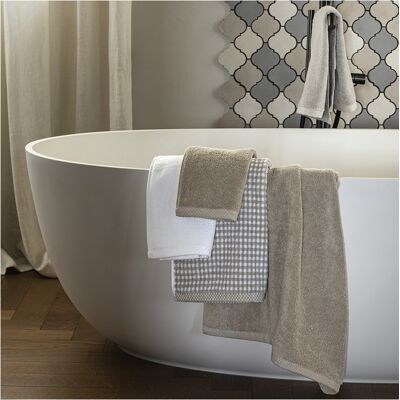 Fazzini SQUARE Coppia ospite e asciugamano - Colore: SQUARE - JACQUARD CORDA/TRAVERTINO Fazzini SQUARE Coppia ospite e asciugamano - Colore: SQUARE - JACQUARD CORDA/TRAVERTINO