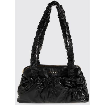 Marni Borsa a spalla in pelle di vitello con arricciature e doppio manico Nero Taglia OS Marni Borsa a spalla in pelle di vitello con arricciature e doppio manico Nero Taglia OS