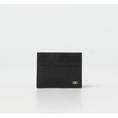 Salvatore Ferragamo Portacarte di credito Gancini in pelle a grana Nero Taglia OS Salvatore Ferragamo Portacarte di credito Gancini in pelle a grana Nero Taglia OS