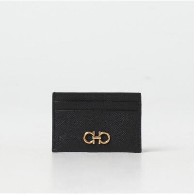 Salvatore Ferragamo Portacarte di credito Gancini in pelle a grana Nero Taglia OS Salvatore Ferragamo Portacarte di credito Gancini in pelle a grana Nero Taglia OS