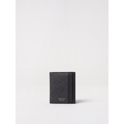 Salvatore Ferragamo Portacarte di credito in cotone spalmato e pelle martellata Nero Taglia OS Salvatore Ferragamo Portacarte di credito in cotone spalmato e pelle martellata Nero Taglia OS