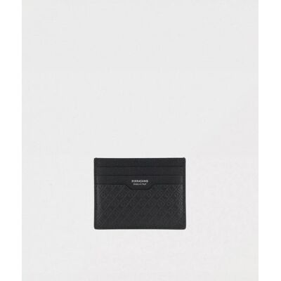 Salvatore Ferragamo Portacarte di credito Gancini in pelle goffrata Nero Taglia OS Salvatore Ferragamo Portacarte di credito Gancini in pelle goffrata Nero Taglia OS
