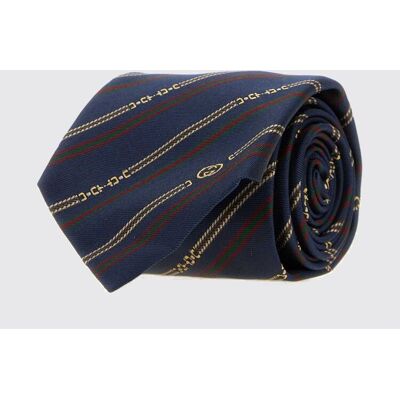 Gucci Cravatta in seta con motivo regimental e monogramma GG jacquard Blue Navy Taglia OS Gucci Cravatta in seta con motivo regimental e monogramma GG jacquard Blue Navy Taglia OS