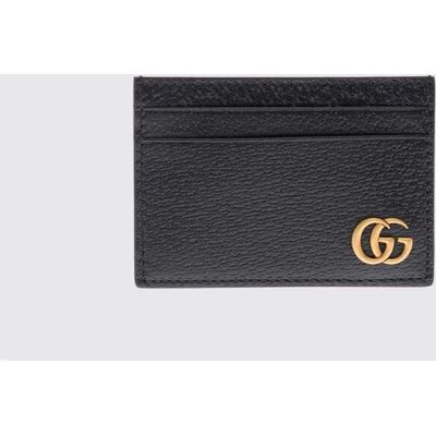 Gucci Portacarte GG Marmont in pelle martellata con logo Doppia G Nero Taglia OS Gucci Portacarte GG Marmont in pelle martellata con logo Doppia G Nero Taglia OS