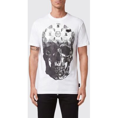 Philipp Plein T-shirt in cotone con stampa Skull e logo posteriore a contrasto Bianco 1 Taglia L Philipp Plein T-shirt in cotone con stampa Skull e logo posteriore a contrasto Bianco 1 Taglia L