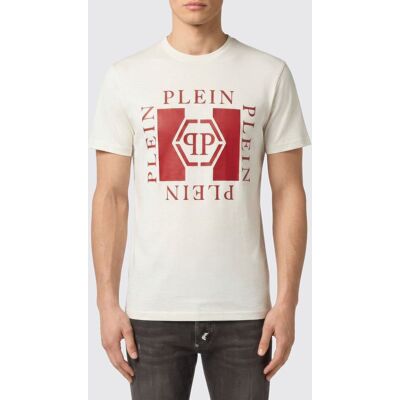 Philipp Plein T-shirt girocollo in cotone con logo a contrasto sul petto Bianco Taglia 4XL Philipp Plein T-shirt girocollo in cotone con logo a contrasto sul petto Bianco Taglia 4XL