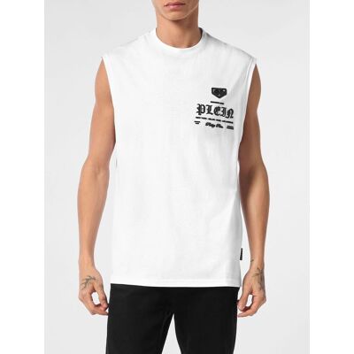 Philipp Plein Canotta in cotone con logo a contrasto sul davanti Bianco Taglia XL Philipp Plein Canotta in cotone con logo a contrasto sul davanti Bianco Taglia XL