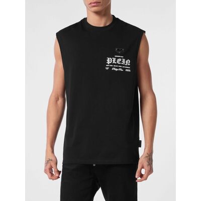 Philipp Plein Canotta in cotone con logo a contrasto sul davanti Nero Taglia M Philipp Plein Canotta in cotone con logo a contrasto sul davanti Nero Taglia M