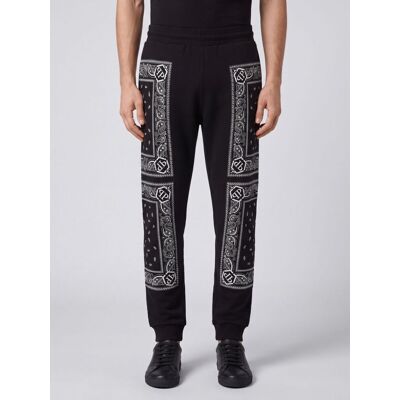 Philipp Plein Pantaloni jogging in jersey di cotone con stampa bandana e vita con coulisse Nero Taglia S Philipp Plein Pantaloni jogging in jersey di cotone con stampa bandana e vita con coulisse Nero Taglia S
