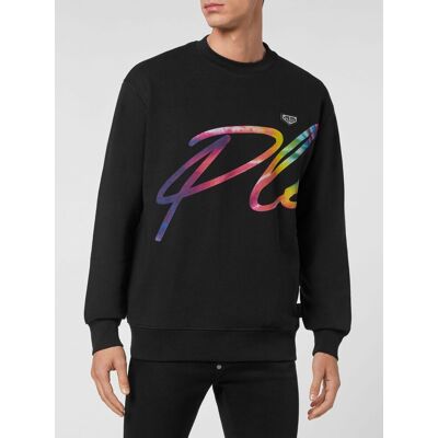 Philipp Plein Felpa girocollo in jersey di cotone con stampa logo a contrasto sul davanti Nero Taglia XXL Philipp Plein Felpa girocollo in jersey di cotone con stampa logo a contrasto sul davanti Nero Taglia XXL