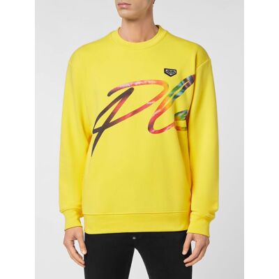 Philipp Plein Felpa girocollo in jersey di cotone con stampa logo a contrasto sul davanti Giallo Taglia S Philipp Plein Felpa girocollo in jersey di cotone con stampa logo a contrasto sul davanti Giallo Taglia S