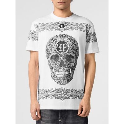Philipp Plein T-shirt in cotone con stampa Skull e logo Hexagon Bianco Taglia 4XL Philipp Plein T-shirt in cotone con stampa Skull e logo Hexagon Bianco Taglia 4XL