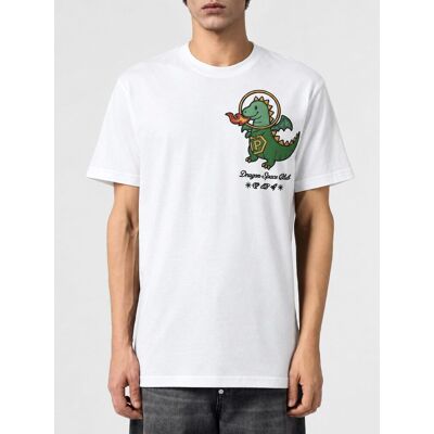 Philipp Plein T-shirt in cotone con logo Hexagon ricamato sul petto Bianco Taglia L Philipp Plein T-shirt in cotone con logo Hexagon ricamato sul petto Bianco Taglia L