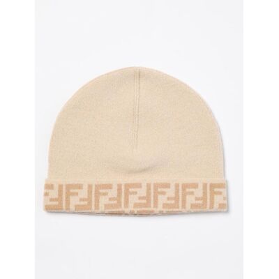 Fendi Cappello in lana con monogram FF jacquard Beige Taglia 3 Fendi Cappello in lana con monogram FF jacquard Beige Taglia 3