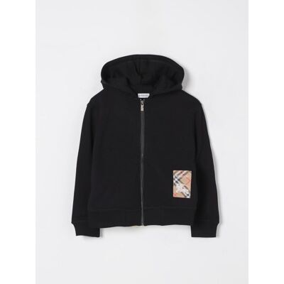 Burberry Felpa con cappuccio con toppa Check Nero Taglia 10 Burberry Felpa con cappuccio con toppa Check Nero Taglia 10