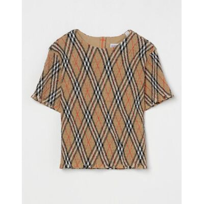 Burberry Top elasticizzato in cotone check Beige Taglia 12 Burberry Top elasticizzato in cotone check Beige Taglia 12
