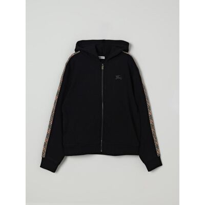 Burberry Felpa in cotone con cappuccio e bande check Nero Taglia 8 Burberry Felpa in cotone con cappuccio e bande check Nero Taglia 8