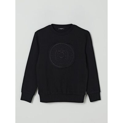 Balmain Felpa in cotone con stemma ricamato Nero Taglia 14 Balmain Felpa in cotone con stemma ricamato Nero Taglia 14