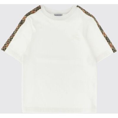 Burberry T-shirt in cotone con bande check Bianco Taglia 6 Burberry T-shirt in cotone con bande check Bianco Taglia 6