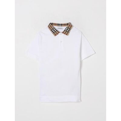 Burberry Polo in cotone con collo check Bianco Taglia 12 Burberry Polo in cotone con collo check Bianco Taglia 12