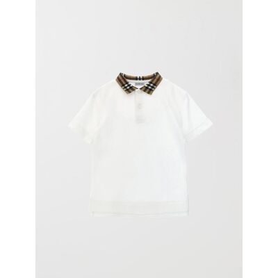 Burberry Polo in cotone con collo check Bianco Taglia 8 Burberry Polo in cotone con collo check Bianco Taglia 8